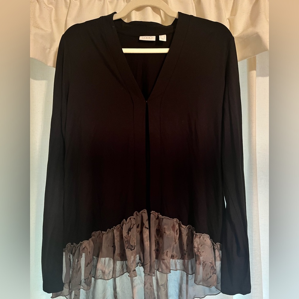 LOGO by Lori Goldstein Black and Gray Women's Cardigan Size Small